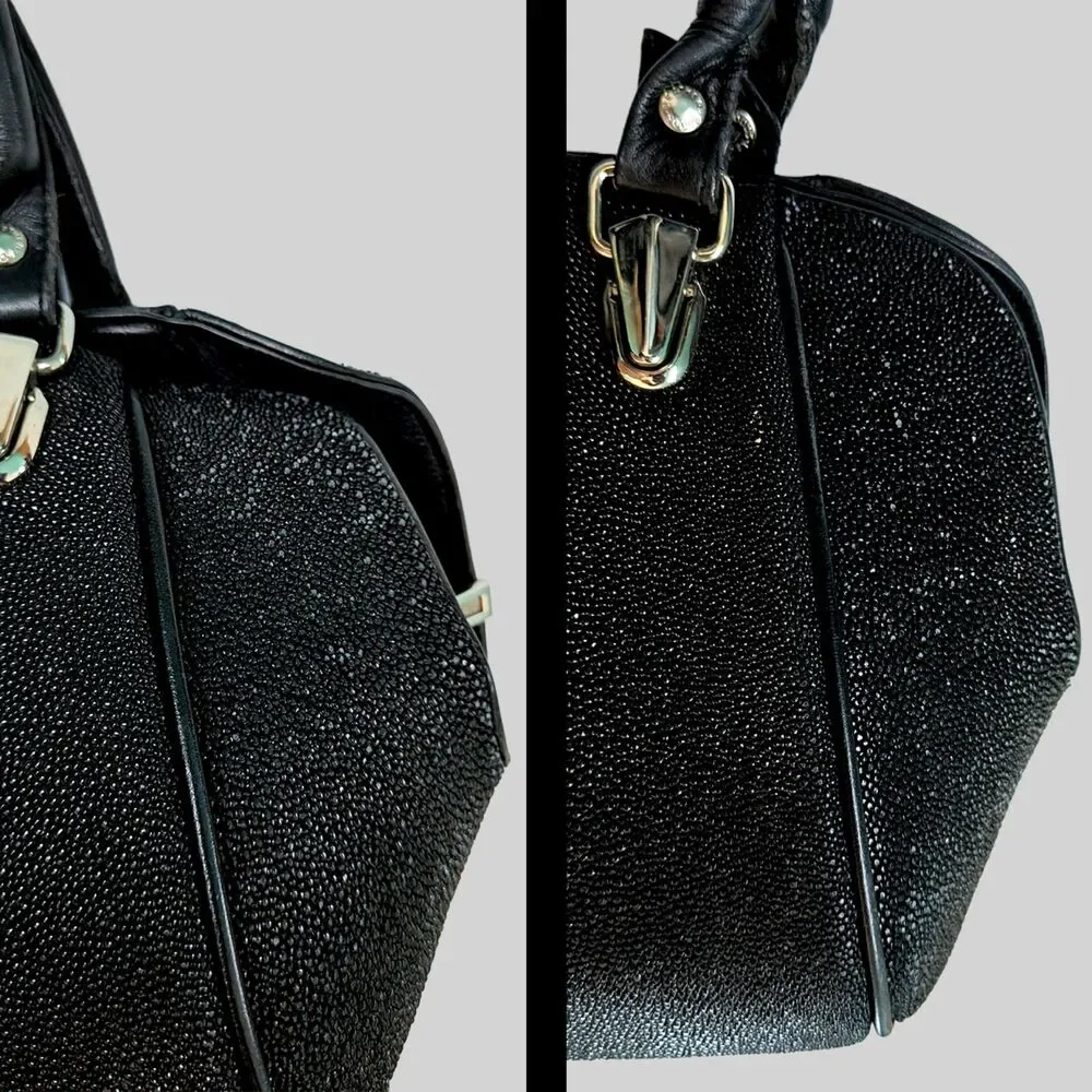 Vintage Stingray Leather Purse Handbag Satchel Black Exotic Genuine Shagreen